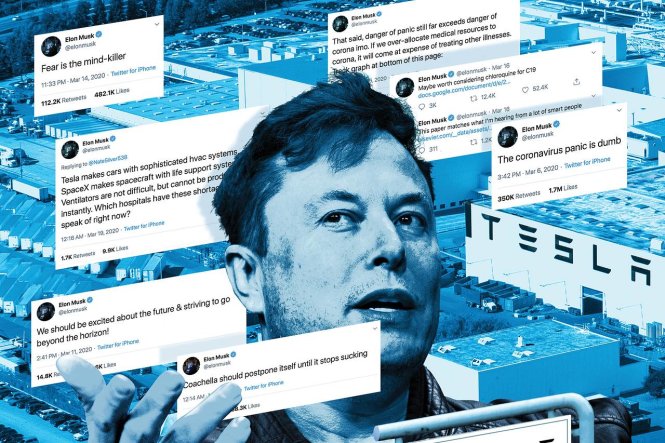 Elon Musk liên tục gây bão trên Twitter trong mùa dịch. Ảnh: WSJ