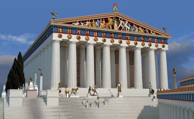 Bên ngoài đền Parthenon, phiên bản 3D tái hiện màu sắc của John Goodinson