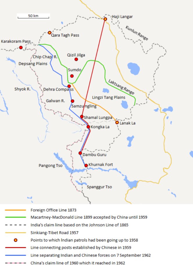 Bản đồ khu vực tranh chấp Trung - Ấn. Ảnh: Wiki Commons