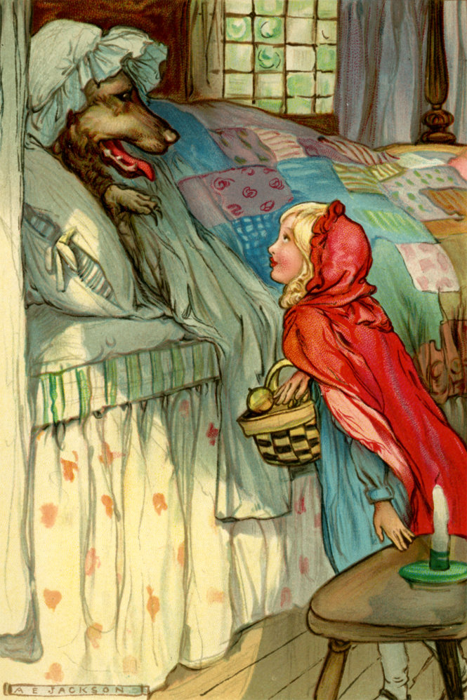 Minh họa truyện Cô bé quàng khăn đỏ của A.E. Jackson.
