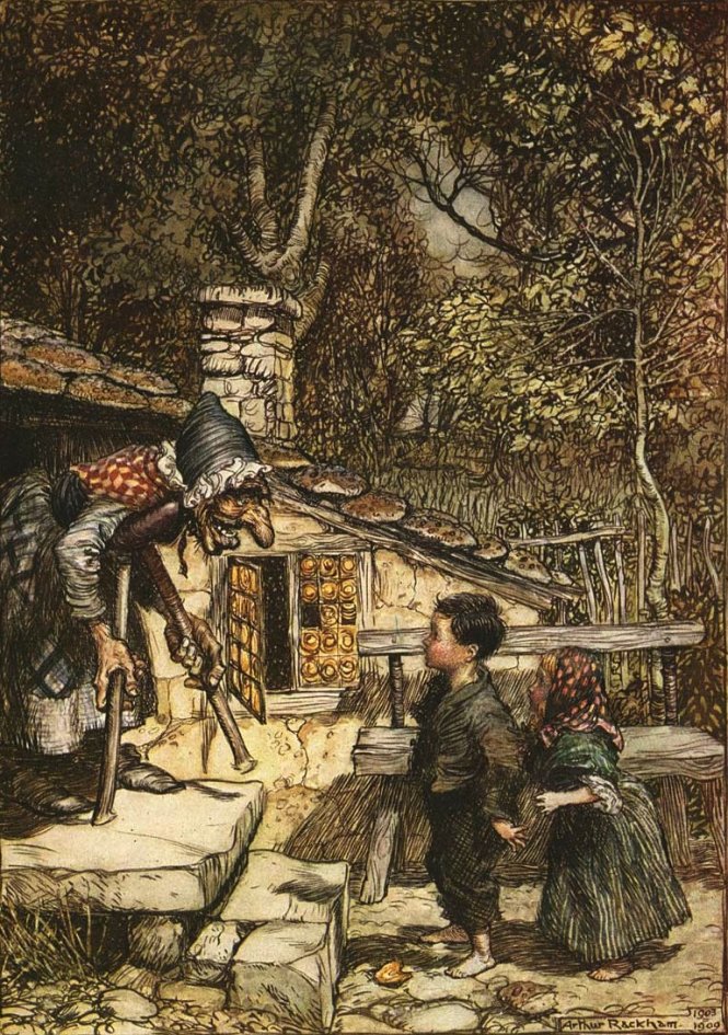 Minh họa truyện cổ Hansel và Gretel của nghệ sĩ vĩ đại người Anh Arthur Rackham, 1909.