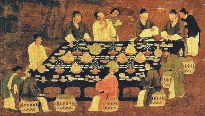 Bức tranh mô tả một bữa tiệc do hoàng đế ban cho các học giả và các quan, vẽ trong triều đại nhà Tống (960 - 1279)