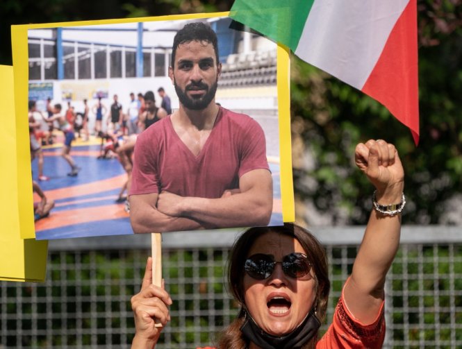 Biểu tình phản đối án tử hình với Navid Afkari ở Berlin. Ảnh: global.ca