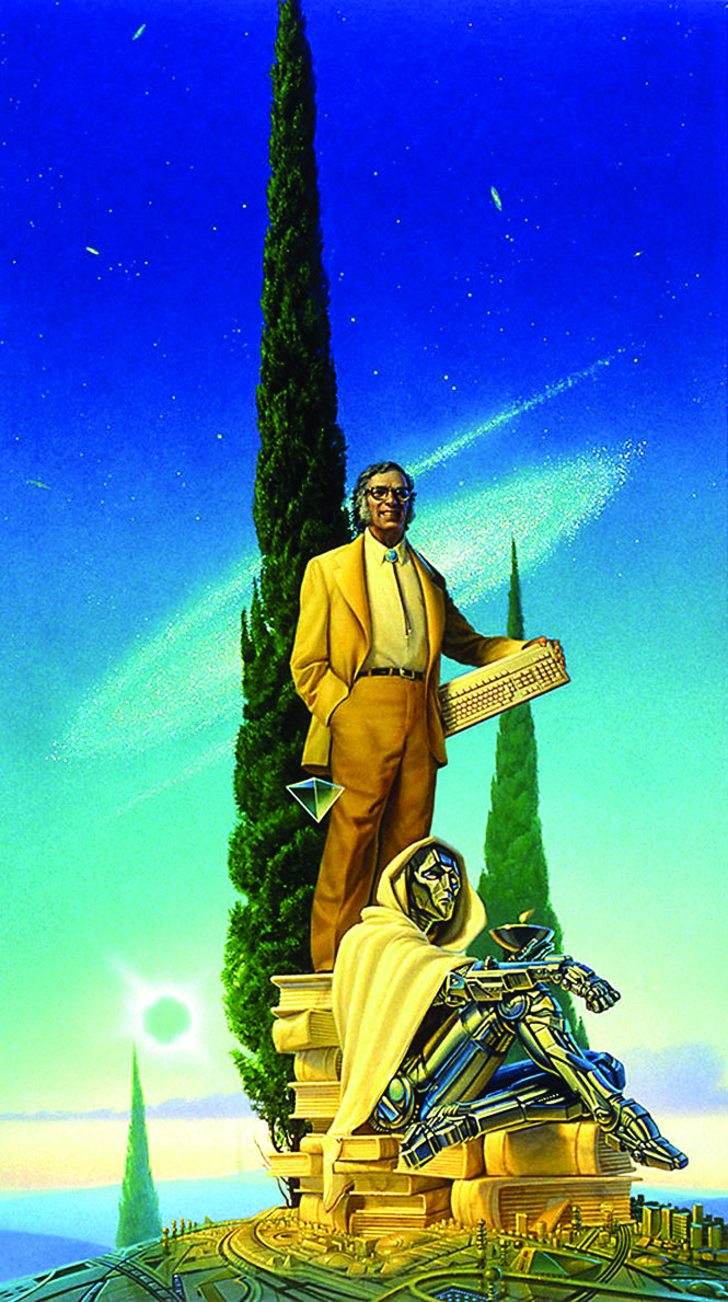 Bức vẽ của họa sĩ Michael Whelan vinh danh Isaac Asimov trên bìa tờ tạp chí Asimov's Science Fiction.