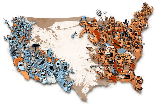 Minh họa về một nước Mỹ đang bị chia rẽ của Hector Casanova. Ảnh: gettyimages.com