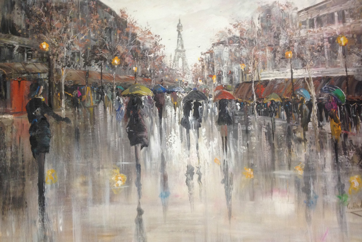 George Haidar, Ngày của ô ở Paris, acrylic, $2.800. Paris ngày mưa là đề tài muôn thuở của họa sĩ Úc-Đ.T.