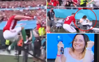 Ghi bàn gây ‘sốc’ trước Pháp, cầu thủ Hungary ăn mừng khiến nữ phóng viên ‘thót tim’