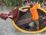 Diễn viên Ham So Won văng xuống nước khi chơi lắc thuyền thúng