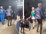 Người mẫu già vừa nhún nhảy vừa biểu diễn catwalk