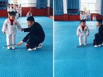 Thầy dạy võ chiều ý bé gái trong lúc tập luyện siêu đáng yêu