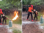 Chàng trai dập lửa bình ga phong cách 'nhát gan'