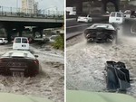 Siêu xe Lamborghini rớt cản sau vì chạy trên đường ngập