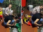 Bé trai ga lăng lấy ghế cho dì ngồi