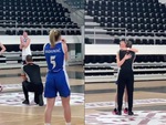 Trọng tài chạy vào sân quỳ gối cầu hôn nữ cầu thủ ở trận chung kết bóng rổ
