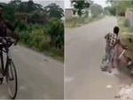 Chàng trai ngã dập mông khi 'trổ tài' lái xe đạp bằng chân