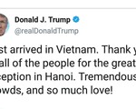 Tổng thống Trump viết tweet: Cảm ơn Việt Nam, 
