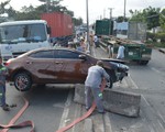 Xe container tông liên hoàn, hướng ra vào cảng Cát Lái tê liệt