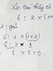 Phép toán gây tranh cãi: 6 : 2(1+2) = 1 hay 9?