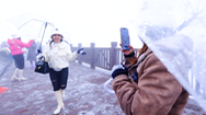 Video: Du khách rủ nhau lên đỉnh Fansipan ngắm tuyết rơi dày đặc