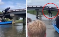Chàng trai học đòi phong cách chèo thuyền ninja Nhật bị mắc kẹt ở thành cầu