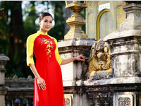 Ngắm hoa hậu Dương Mỹ Linh trong áo dài Sắc Xuân