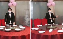 Nữ nhân viên nhà hàng trổ tài xếp chén dĩa siêu nhanh