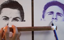Chàng trai vẽ chân dung Ronaldo và Messi cùng một lúc