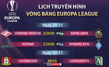 Lịch trực tiếp Europa League ngày 29-11