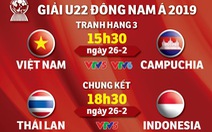 Lịch truyền hình Giải U22 Đông Nam Á 2019: U22 Việt Nam và Campuchia tranh hạng 3