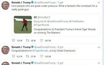 Tổng thống Mỹ Donald Trump chúc mừng và gọi Tiger Woods là 'nhà vô địch vĩ đại'