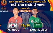 Lịch trực tiếp chung kết Giải U23 châu Á 2020: Hàn Quốc gặp Saudi Arabia