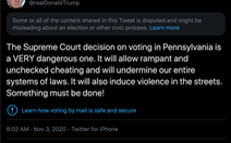 Twitter dán cảnh báo bài đăng của ông Trump ngay sát ngày bầu cử