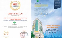 Cathay Life Việt Nam được vinh danh TOP 10 công ty bảo hiếm nhân thọ uy tín