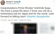 Ông Trump khen tân thủ tướng Nhật có 'chuyện đời tuyệt vời'