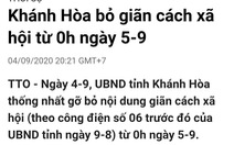 Thông tin Khánh Hòa bỏ giãn cách xã hội từ 0h ngày 5-9 là sai sự thật