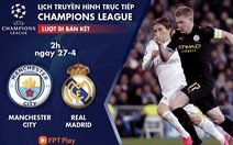 Lịch trực tiếp bán kết Champions League: Man City - Real Madrid