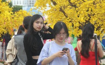 Trời ấm, người dân Đà Nẵng đi chơi xuân bên vườn hoa xuân sông Hàn