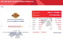 Giải thưởng Jackpot xổ số Power 6/55 lại vượt 100 tỉ đồng