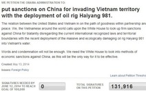 Gần 132.000 người ký đơn yêu cầu Mỹ trừng phạt Trung Quốc