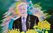 Bức vẽ Tổng bí thư Nguyễn Phú Trọng bằng phấn màu của thầy giáo ở Hà Tĩnh