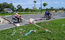 Rào chắn thi công đường ở Cần Thơ rất sơ sài, nguy cơ gây tai nạn