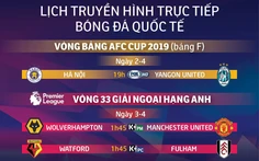 Lịch trực tiếp bóng đá ngày 2 rạng sáng 3-4: Hà Nội quyết có 3 điểm trước Yangon