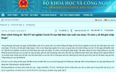 Bộ Khoa học và công nghệ: Thông tin sai 'WHO chấp thuận kit xét nghiệm của Việt Á' là do... báo chí