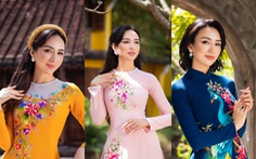 Hoa hậu Ngọc Diễm duyên dáng trong tà áo dài Minh Châu sau kết thúc nhiệm kỳ 14 năm