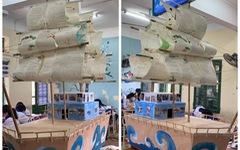 Độc đáo mô hình báo tường 'con thuyền ra khơi' mừng 20/11 của teen Thái Bình
