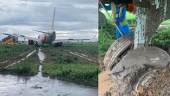 Video: Mưa cực lớn, máy bay Vietjet hạ cánh lệch đường băng Tân Sơn Nhất