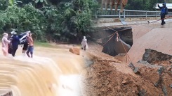 Video:Người dân khiêng xe máy vượt dòng nước xiết ở Quảng Nam