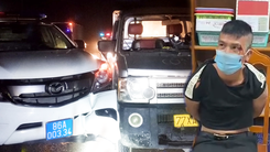 Video: Trộm xe tải lao qua chốt kiểm dịch, đâm vào xe CSGT ở Bình Thuận