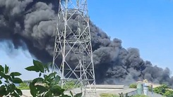 Cháy xưởng mút xốp ở Bình Dương, đứng xa nhiều cây số vẫn thấy cột khói đen bốc cao