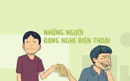 Người đang nghe điện thoại, đưa gì cũng cầm